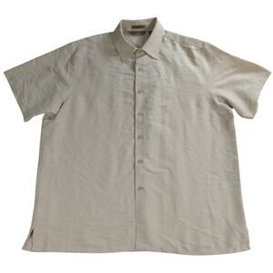 A|XIST Mens XL Short Sleeve Button Up Shirt Beige Modal Blend Casual Soft